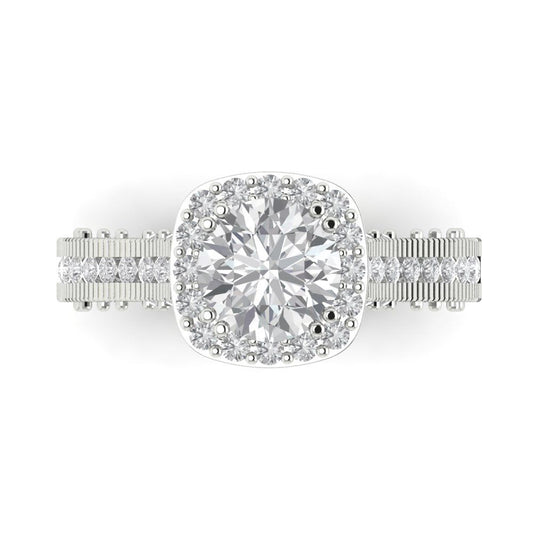 2.37 cttw Zirconia Simulated Diamond Hidden Halo Engagement Ring - Solid White Gold (VVS1, Round Cut,7.5mm)