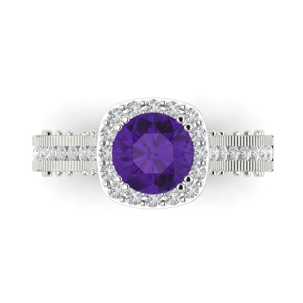 2.37 cttw Natural Amethyst Hidden Halo Engagement Ring - Solid Gold (Round Cut,7.5mm)