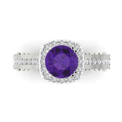 2.37 cttw Natural Amethyst Hidden Halo Engagement Ring - Solid Gold (Round Cut,7.5mm)