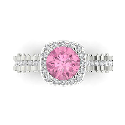 2.37 cttw Zirconia Simulated Pink Diamond Hidden Halo Engagement Ring - Solid Gold (VVS1, Round Cut,7.5mm)