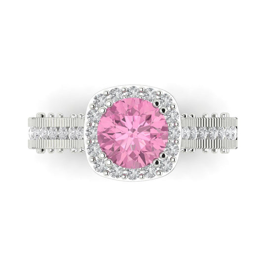2.37 cttw Zirconia Simulated Pink Diamond Hidden Halo Engagement Ring - Solid White Gold (VVS1, Round Cut,7.5mm)