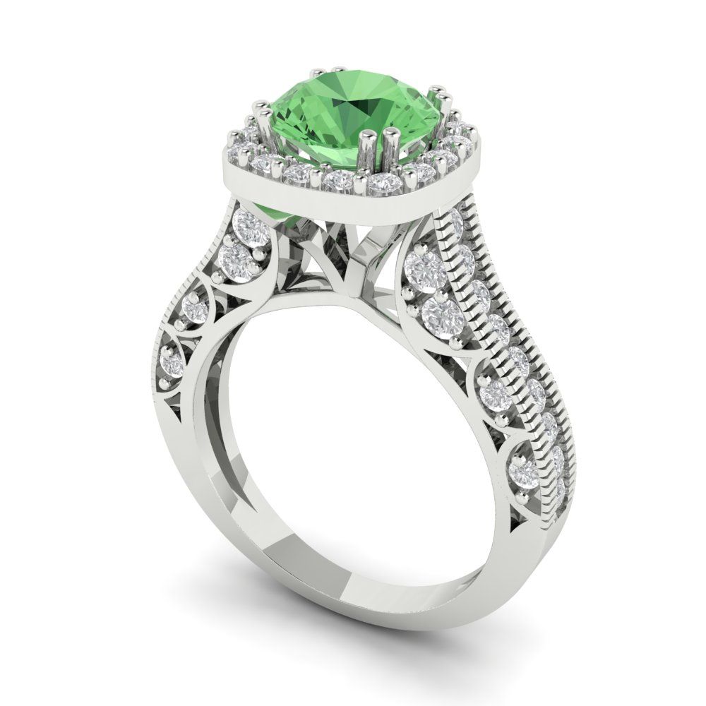 2.37 cttw Zirconia Simulated Green Diamond Hidden Halo Engagement Ring - Solid Gold (VVS1, Round Cut,7.5mm)