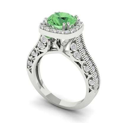 2.37 cttw Zirconia Simulated Green Diamond Hidden Halo Engagement Ring - Solid Gold (VVS1, Round Cut,7.5mm)