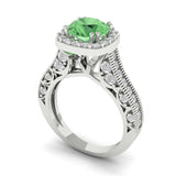 2.7 ct Brilliant Round Cut Green Simulated Diamond Stone White Gold Halo Solitaire with Accents Ring