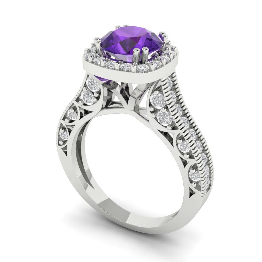 2.37 cttw Natural Amethyst Hidden Halo Engagement Ring - Solid Gold (Round Cut,7.5mm)