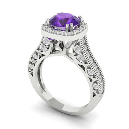 2.37 cttw Natural Amethyst Hidden Halo Engagement Ring - Solid Gold (Round Cut,7.5mm)