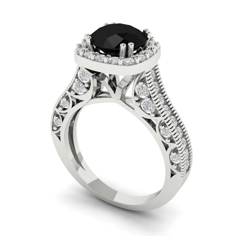 2.37 cttw Natural Onyx Hidden Halo Engagement Ring - Solid Gold (Round Cut,7.5mm)