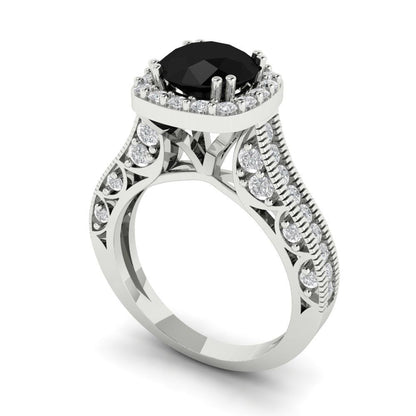 2.37 cttw Natural Onyx Hidden Halo Engagement Ring - Solid Gold (Round Cut,7.5mm)