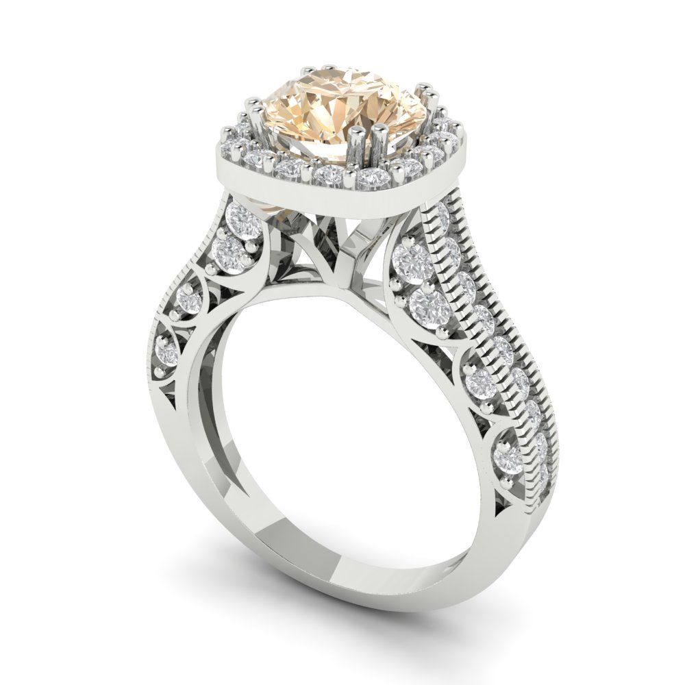 2.37 cttw Natural Morganite Hidden Halo Engagement Ring - Solid Gold (Round Cut,7.5mm)