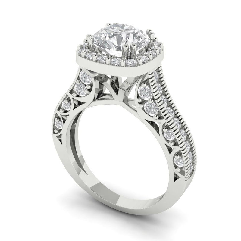 2.7 ct Brilliant Round Cut Natural Diamond Stone Clarity SI1-2 Color G-H White Gold Halo Solitaire with Accents Ring