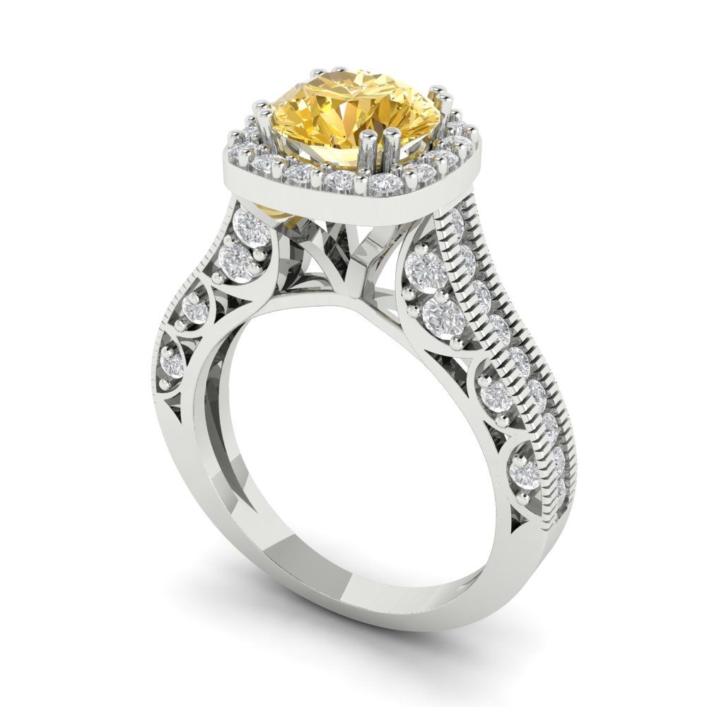 2.37 cttw Yellow Moissanite Hidden Halo Engagement Ring - Solid Gold (Round Cut,7.5mm)