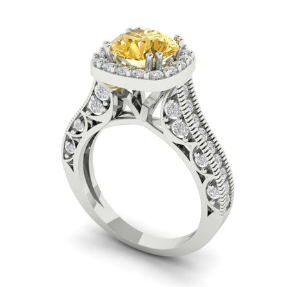 2.37 cttw Yellow Moissanite Hidden Halo Engagement Ring - Solid Gold (Round Cut,7.5mm)