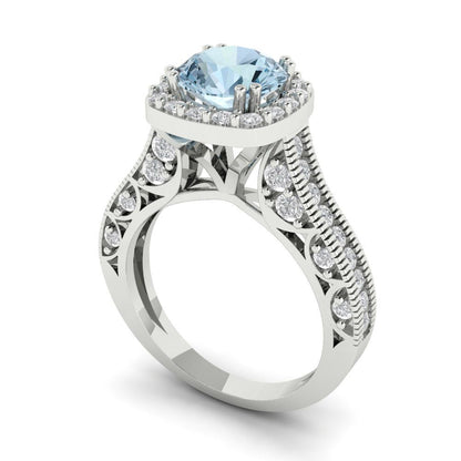 2.37 cttw Natural Sky Blue Topaz Hidden Halo Engagement Ring - Solid Gold (Round Cut,7.5mm)
