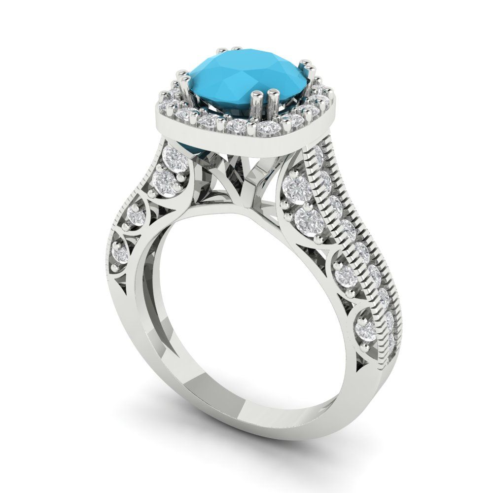 2.37 cttw Simulated Turquoise Hidden Halo Engagement Ring - Solid Gold (Round Cut,7.5mm)