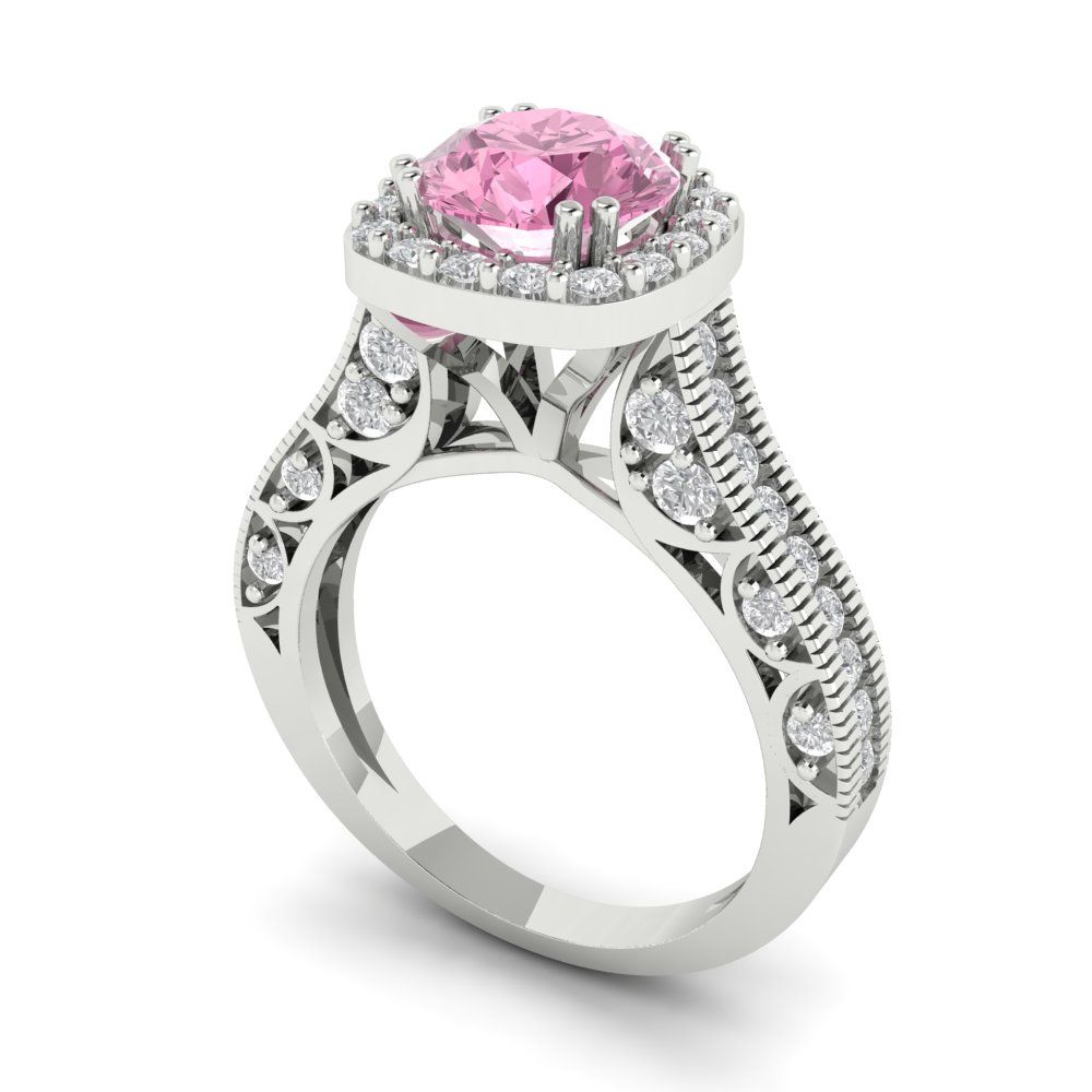2.37 cttw Zirconia Simulated Pink Diamond Hidden Halo Engagement Ring - Solid Gold (VVS1, Round Cut,7.5mm)