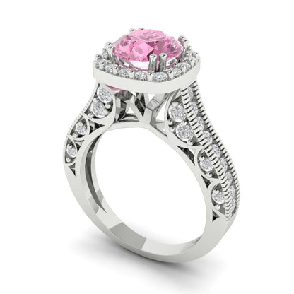 2.37 cttw Zirconia Simulated Pink Diamond Hidden Halo Engagement Ring - Solid Gold (VVS1, Round Cut,7.5mm)