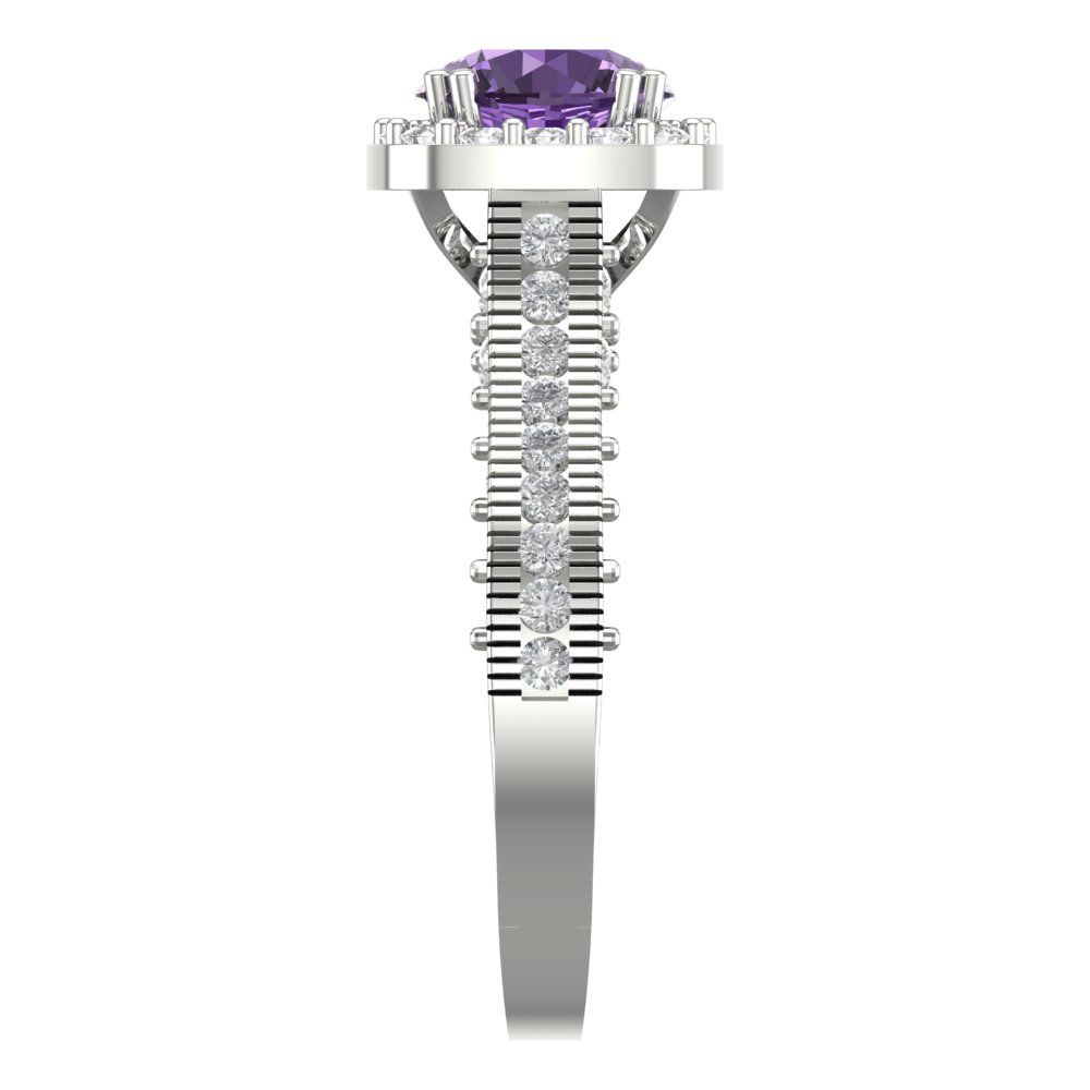 2.37 cttw Simulated Alexandrite Hidden Halo Engagement Ring - Solid Gold (Round Cut,7.5mm)