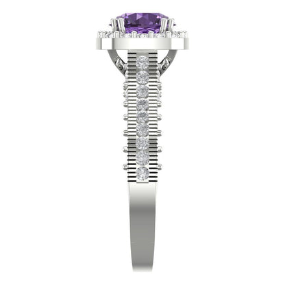 2.37 cttw Simulated Alexandrite Hidden Halo Engagement Ring - Solid Gold (Round Cut,7.5mm)