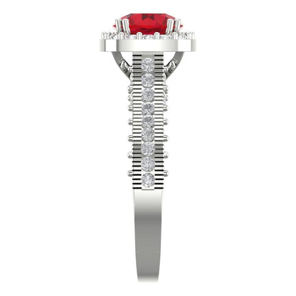 2.37 cttw Simulated Pink Tourmaline Hidden Halo Engagement Ring - Solid Gold (Round Cut,7.5mm)