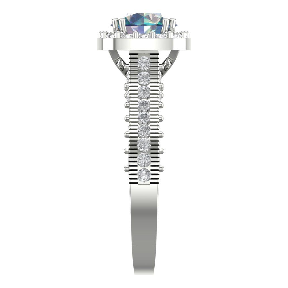 2.37 cttw Blue Moissanite Hidden Halo Engagement Ring - Solid Gold (Round Cut,7.5mm)