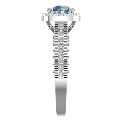 2.37 cttw Blue Moissanite Hidden Halo Engagement Ring - Solid Gold (Round Cut,7.5mm)