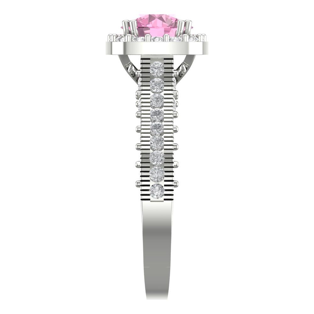2.37 cttw Zirconia Simulated Pink Diamond Hidden Halo Engagement Ring - Solid Gold (VVS1, Round Cut,7.5mm)