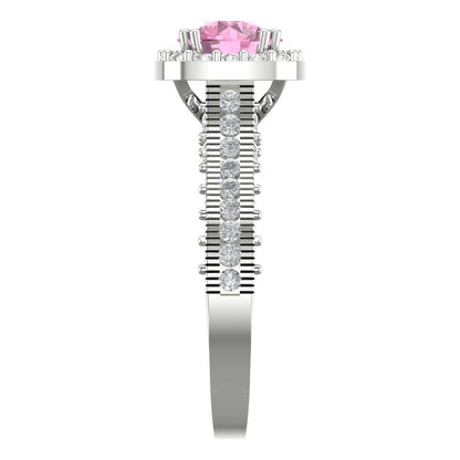 2.37 cttw Zirconia Simulated Pink Diamond Hidden Halo Engagement Ring - Solid Gold (VVS1, Round Cut,7.5mm)