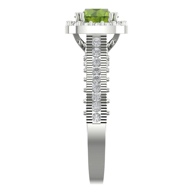 2.7 ct Brilliant Round Cut Natural Peridot Stone White Gold Halo Solitaire with Accents Ring
