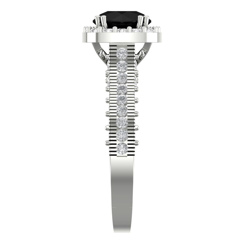 2.37 cttw Natural Onyx Hidden Halo Engagement Ring - Solid Gold (Round Cut,7.5mm)