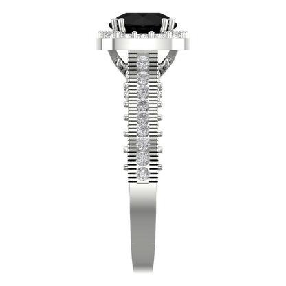 2.37 cttw Natural Onyx Hidden Halo Engagement Ring - Solid Gold (Round Cut,7.5mm)