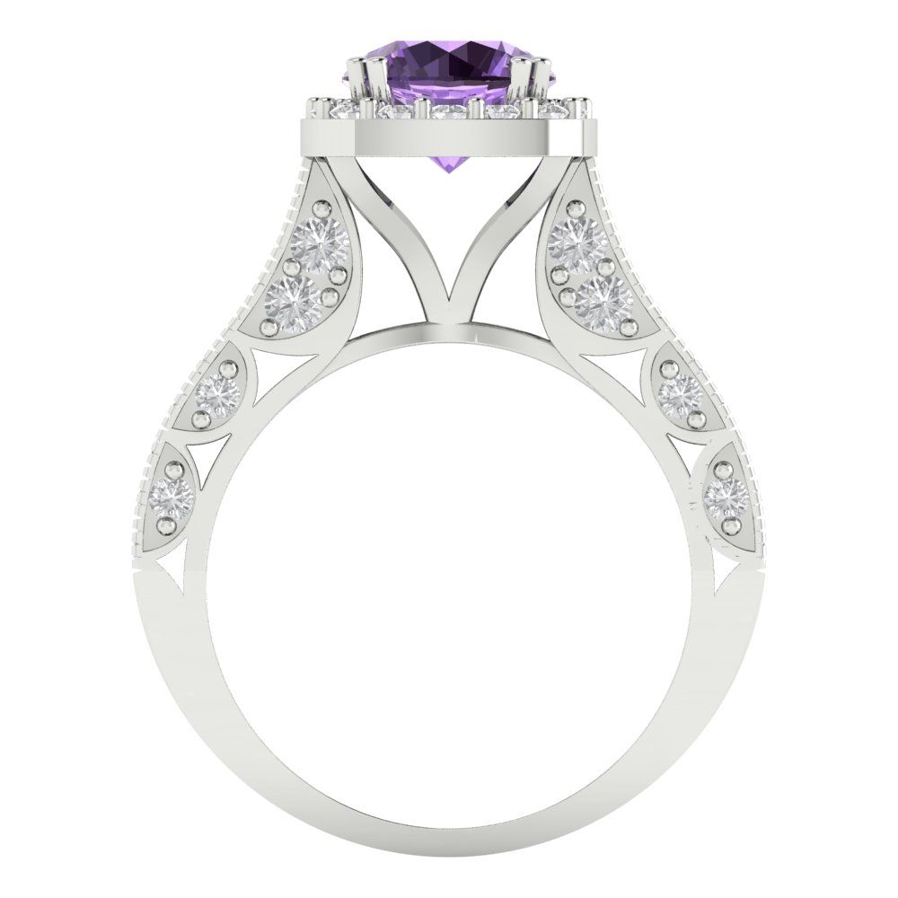 2.37 cttw Simulated Alexandrite Hidden Halo Engagement Ring - Solid Gold (Round Cut,7.5mm)