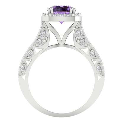 2.37 cttw Simulated Alexandrite Hidden Halo Engagement Ring - Solid Gold (Round Cut,7.5mm)