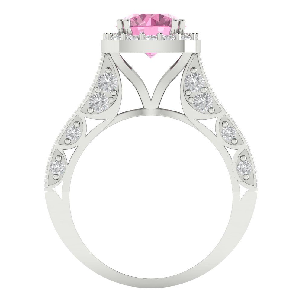 2.37 cttw Zirconia Simulated Pink Diamond Hidden Halo Engagement Ring - Solid Gold (VVS1, Round Cut,7.5mm)