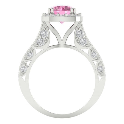 2.37 cttw Zirconia Simulated Pink Diamond Hidden Halo Engagement Ring - Solid Gold (VVS1, Round Cut,7.5mm)