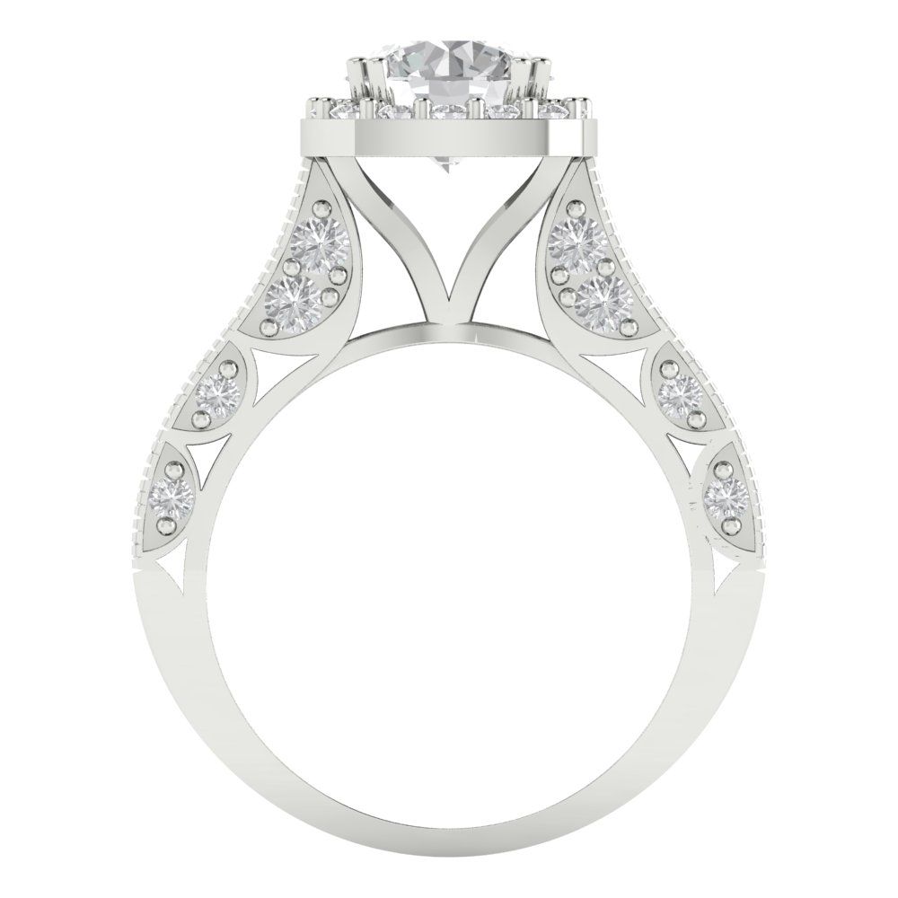 2.37 cttw White Sapphire Hidden Halo Engagement Ring - Solid Gold (Round Cut,7.5mm)