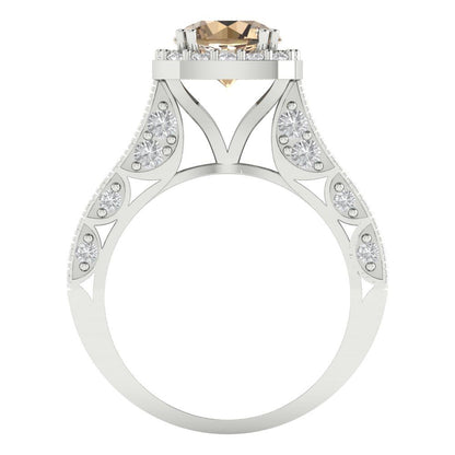 2.37 cttw Yellow Moissanite Hidden Halo Engagement Ring - Solid Gold (Round Cut,7.5mm)