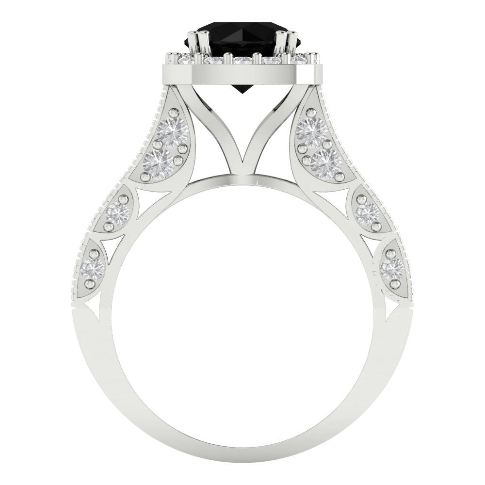 2.37 cttw Natural Onyx Hidden Halo Engagement Ring - Solid Gold (Round Cut,7.5mm)