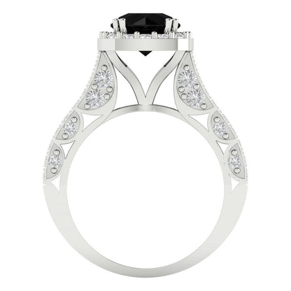 2.37 cttw Natural Onyx Hidden Halo Engagement Ring - Solid Gold (Round Cut,7.5mm)