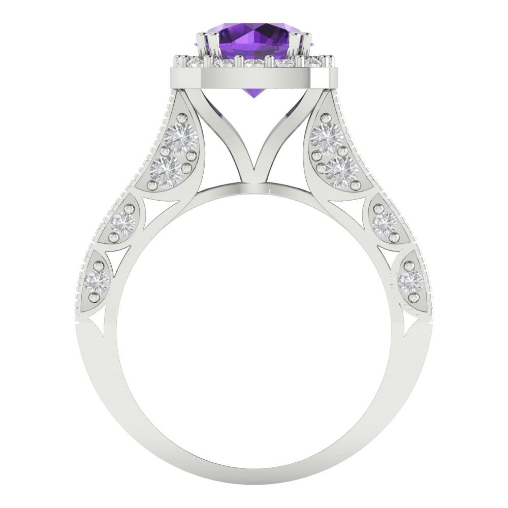 2.37 cttw Natural Amethyst Hidden Halo Engagement Ring - Solid Gold (Round Cut,7.5mm)
