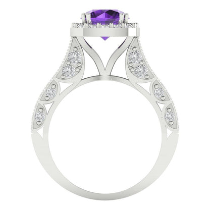 2.37 cttw Natural Amethyst Hidden Halo Engagement Ring - Solid Gold (Round Cut,7.5mm)