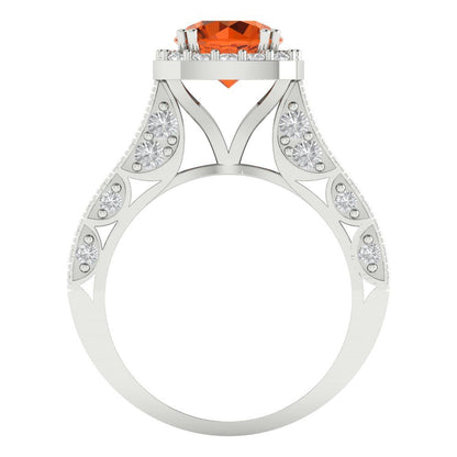 2.37 cttw Simulated Pink Tourmaline Hidden Halo Engagement Ring - Solid Gold (Round Cut,7.5mm)