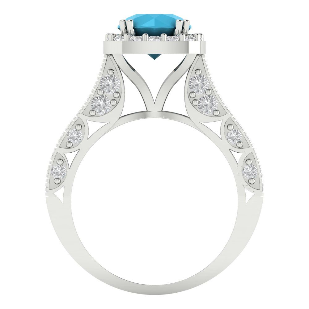 2.37 cttw Simulated Turquoise Hidden Halo Engagement Ring - Solid Gold (Round Cut,7.5mm)