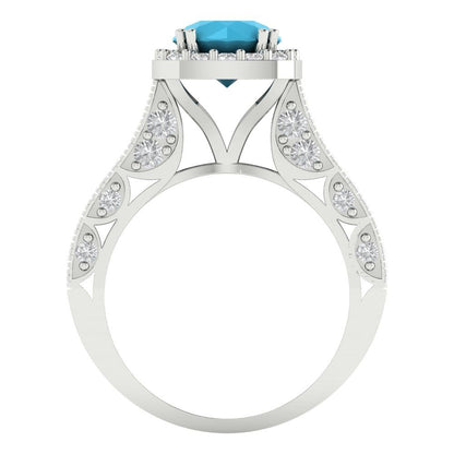 2.37 cttw Simulated Turquoise Hidden Halo Engagement Ring - Solid Gold (Round Cut,7.5mm)
