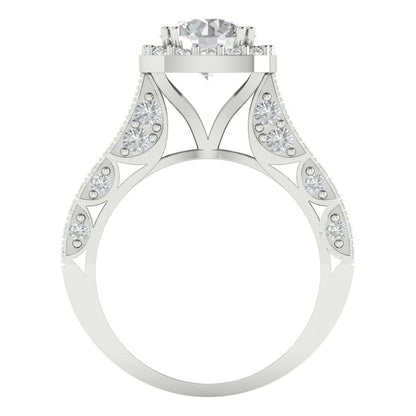 2.37 cttw Certified Moissanite Hidden Halo Engagement Ring - Solid Gold (VVS1, D-F,Round Cut,7.5mm)