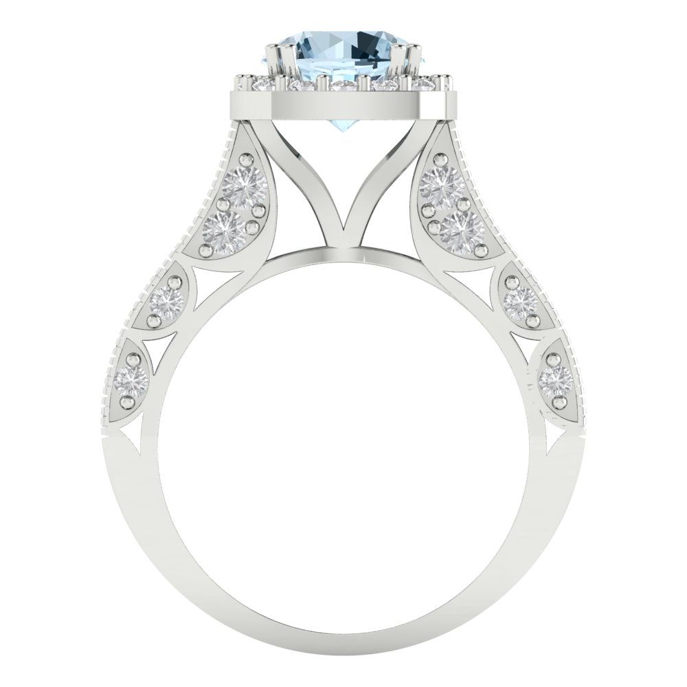 2.37 cttw Natural Swiss Blue Topaz Hidden Halo Engagement Ring - Solid Gold (Round Cut,7.5mm)