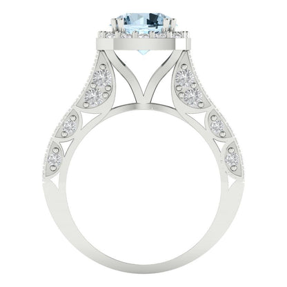 2.37 cttw Natural Swiss Blue Topaz Hidden Halo Engagement Ring - Solid Gold (Round Cut,7.5mm)