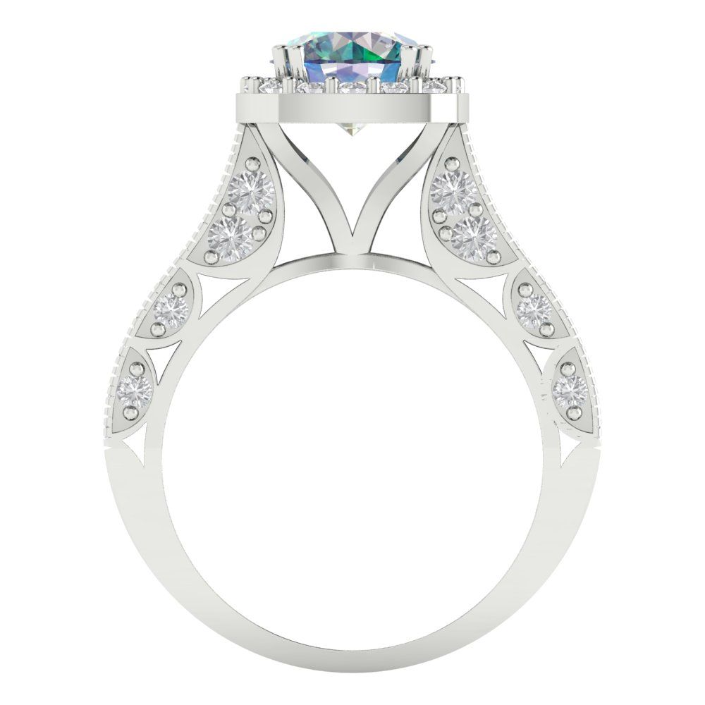 2.37 cttw Blue Moissanite Hidden Halo Engagement Ring - Solid Gold (Round Cut,7.5mm)