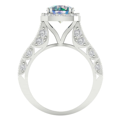 2.37 cttw Blue Moissanite Hidden Halo Engagement Ring - Solid Gold (Round Cut,7.5mm)