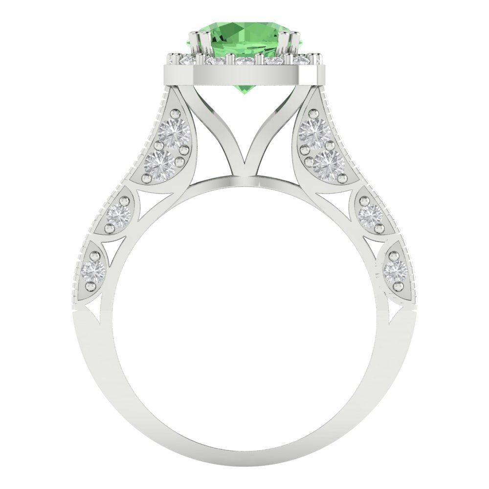 2.37 cttw Zirconia Simulated Green Diamond Hidden Halo Engagement Ring - Solid Gold (VVS1, Round Cut,7.5mm)