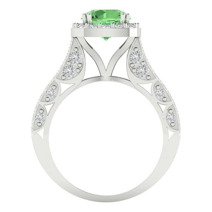 2.37 cttw Zirconia Simulated Green Diamond Hidden Halo Engagement Ring - Solid Gold (VVS1, Round Cut,7.5mm)